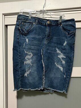 ONE5ONE One 5 One Distressed Denim Jean Skirt sz XL EUC